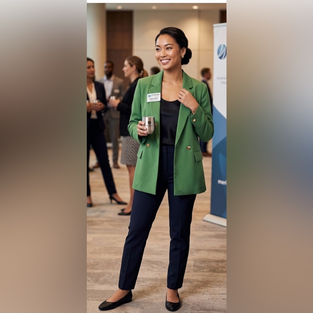 DKNY Women's Green Notch-Lapel Long-Sleeves Oversized Blazer Jacket Size 8